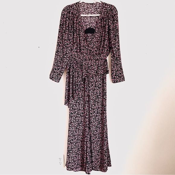 Zara Pink Floral Flare Pants And Boho Asymmetric Peplum Blouse 2 Piece Set EUC - Picture 15 of 16